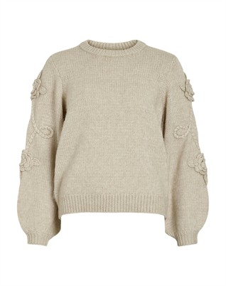 VIFaye O-Neck Embrodiery Strik - Cement 